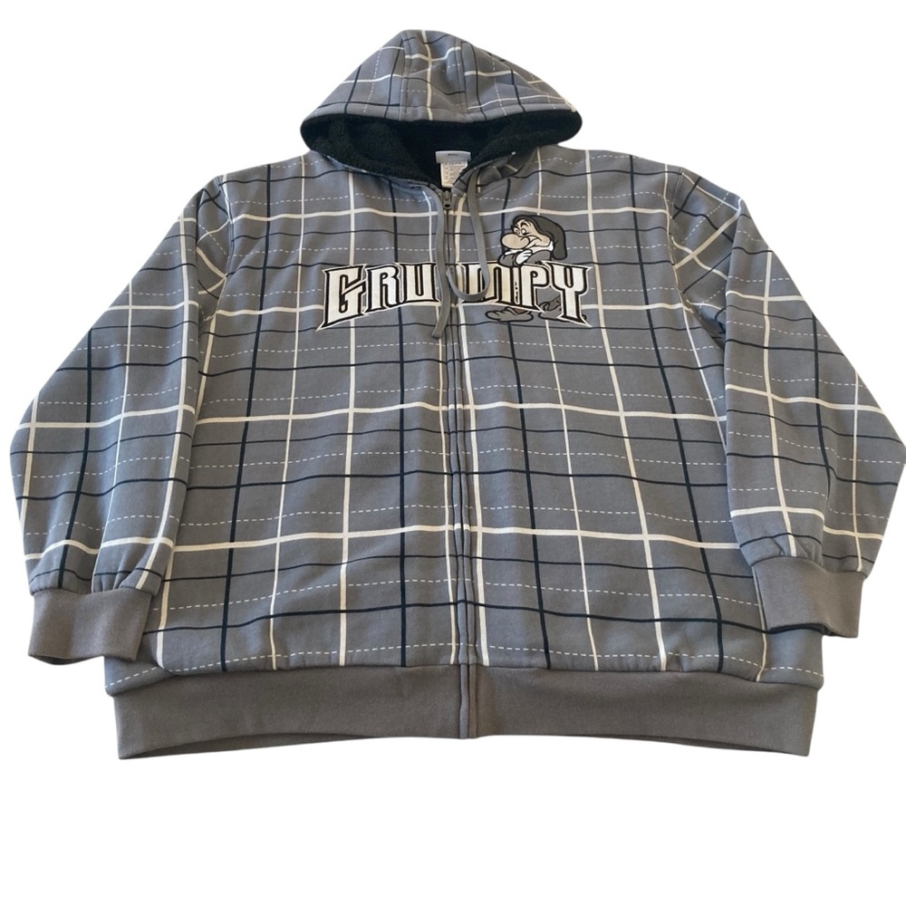 Official Disney Grumpy Character Fleece Lined Zip-up Hoodie Sweatshirt Size